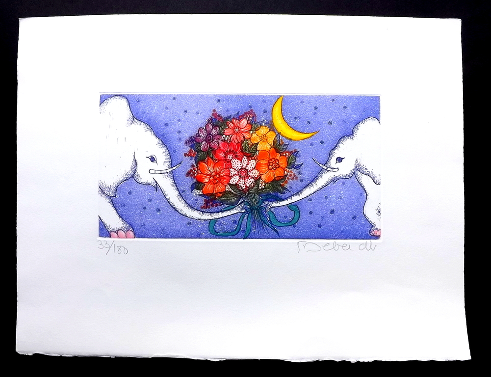 Francoise Deberdt - gesigneerde kleuren ets - La Noche - ca 1970 kopen? Bied vanaf 1!