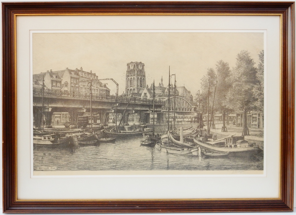 Lithografie Kolk - Rotterdam - ca. 1920 kopen? Bied vanaf 95!