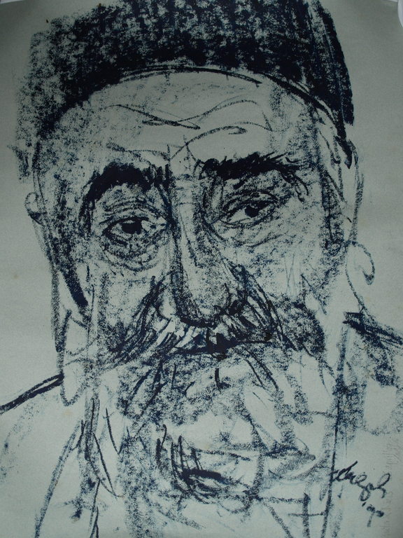 Ralph Prins : Tekening , Rabbijn – gesigneerd – 1990 kopen? Bied vanaf 1!