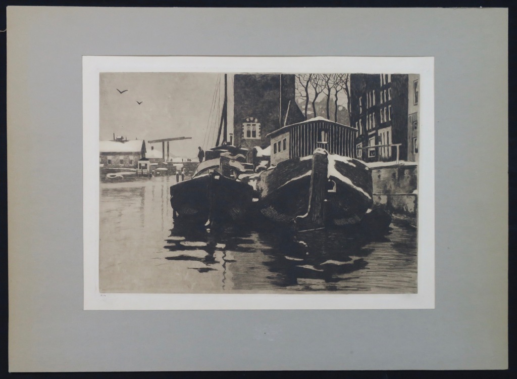 Willem Witsen: Ets/aquatint, Schepen aan de kade verkocht voor € 220!