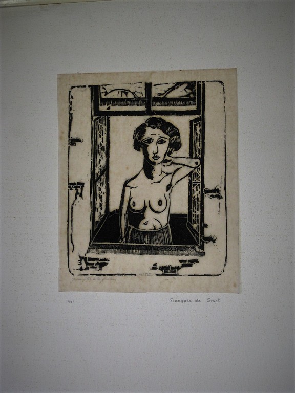Fraaie Belgie 1931 houtsnede "Jeune Fille a fenetre" Francois de Smet gesigneerd kopen? Bied vanaf 1!
