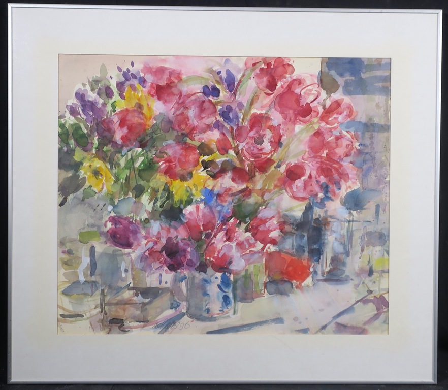 Toon de Haas: Aquarel, Bloemstilleven III - Ingelijst kopen? Bied vanaf 60!