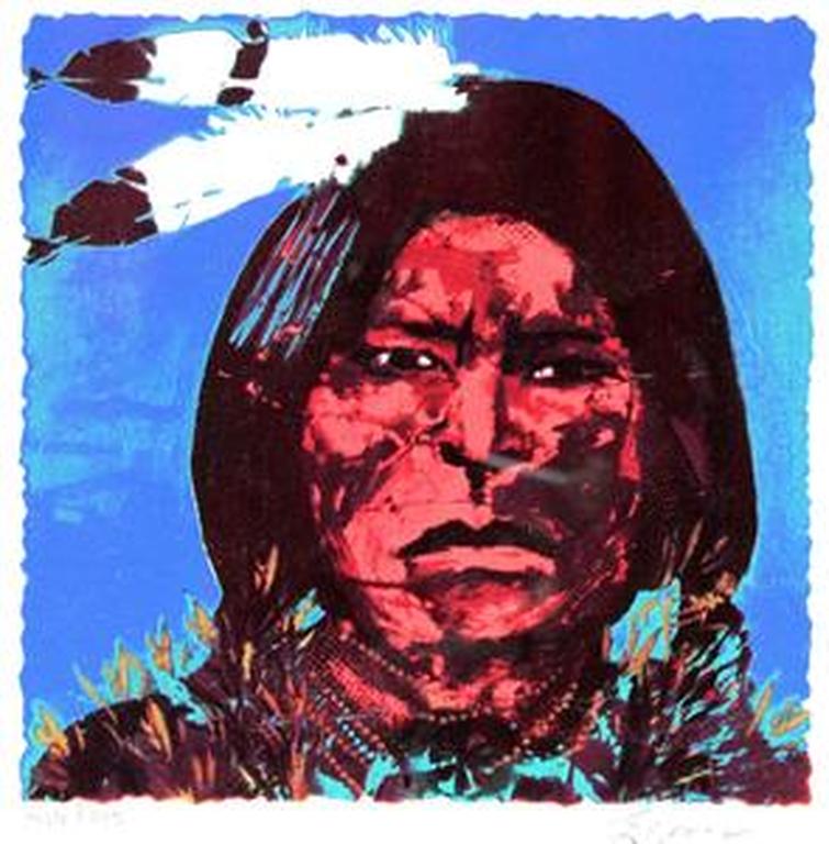 ESPEN GREGER HAGEN Zeefdruk INDIAAN BLAUW Handgesigneerd. Ingelijst. verkocht voor € 47!