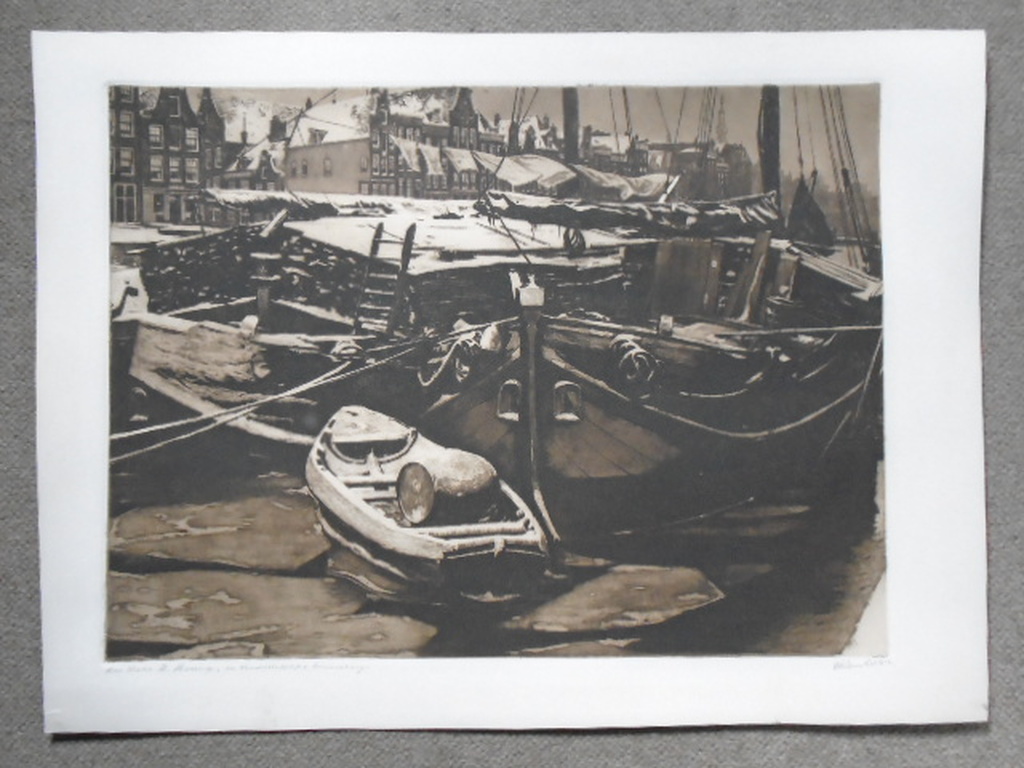 Willem Witsen - ets - Turfschepen in de Oude Schans kopen? Bied vanaf 1500!