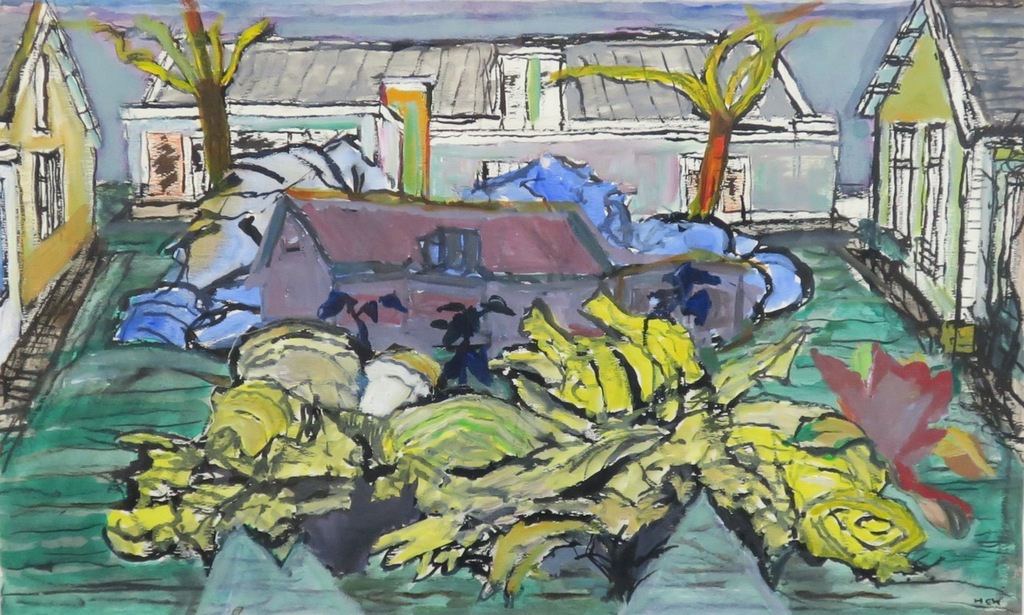 Hans Ebeling Koning: Gouache, Binnenplaats - Ingelijst kopen? Bied vanaf 150!