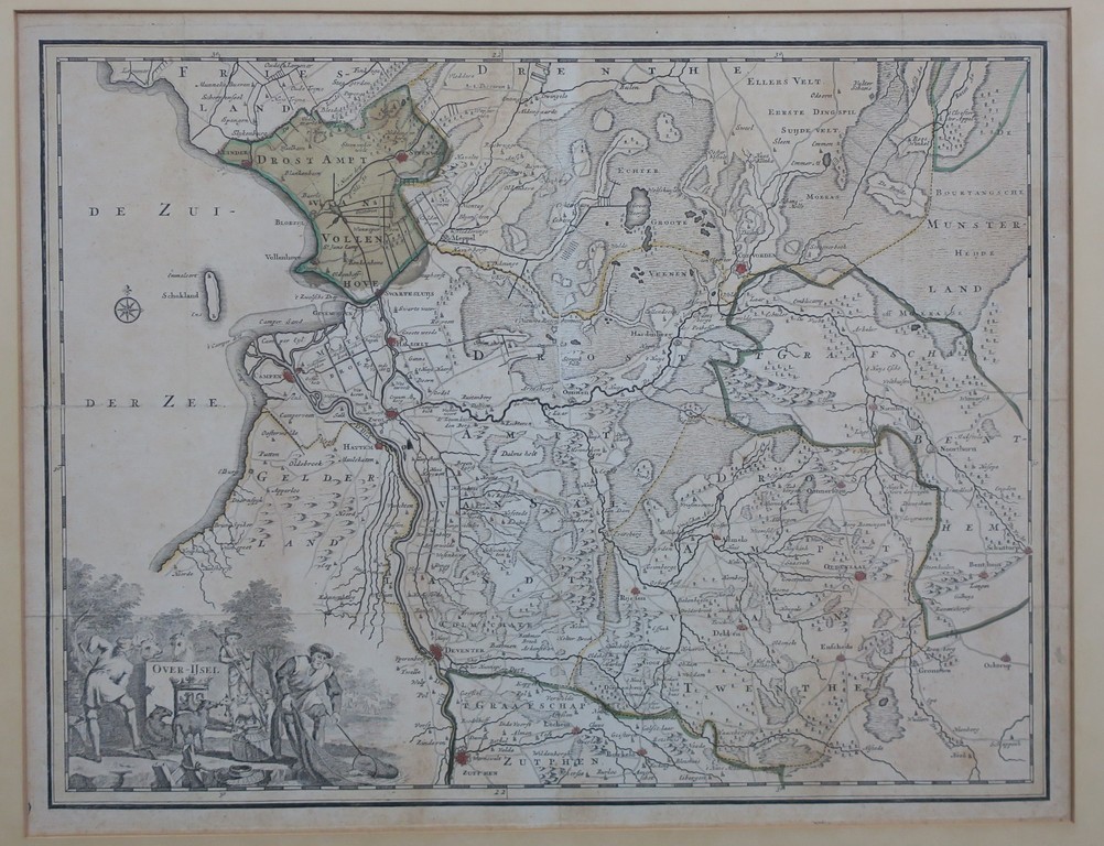 Francois Halma: Handgekleurde Kopergravure, Over-IJsel - Ingelijst kopen? Bied vanaf 40!