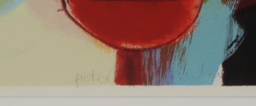 Pieter Vermeulen: Zeefdruk, Rood geschikt - Ingelijst kopen? Bied vanaf 50!