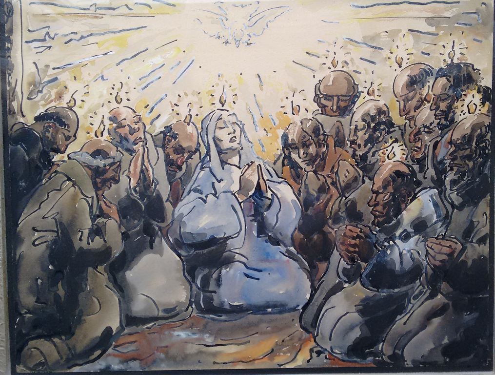 Alfred Ost werk in gemengde techniek, ingelijst, gesigneerd verkocht voor € 280!