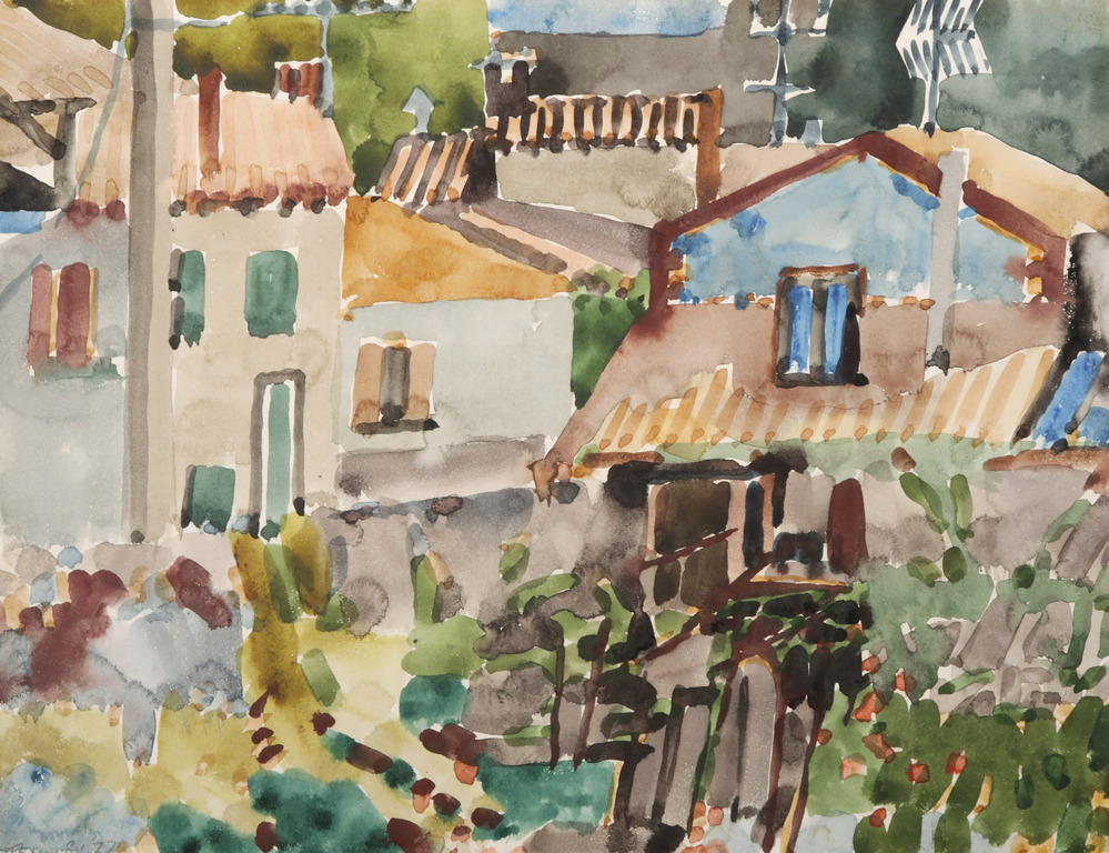 Theo Elfrink: Aquarel, Zuid-Frans landschap verkocht voor € 40!