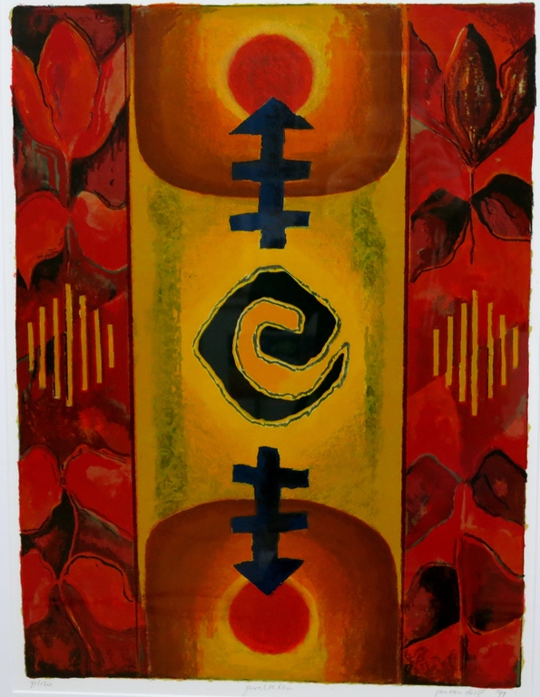 Jan van Delft: Zeefdruk, Gevelteken - Ingelijst verkocht voor € 35!