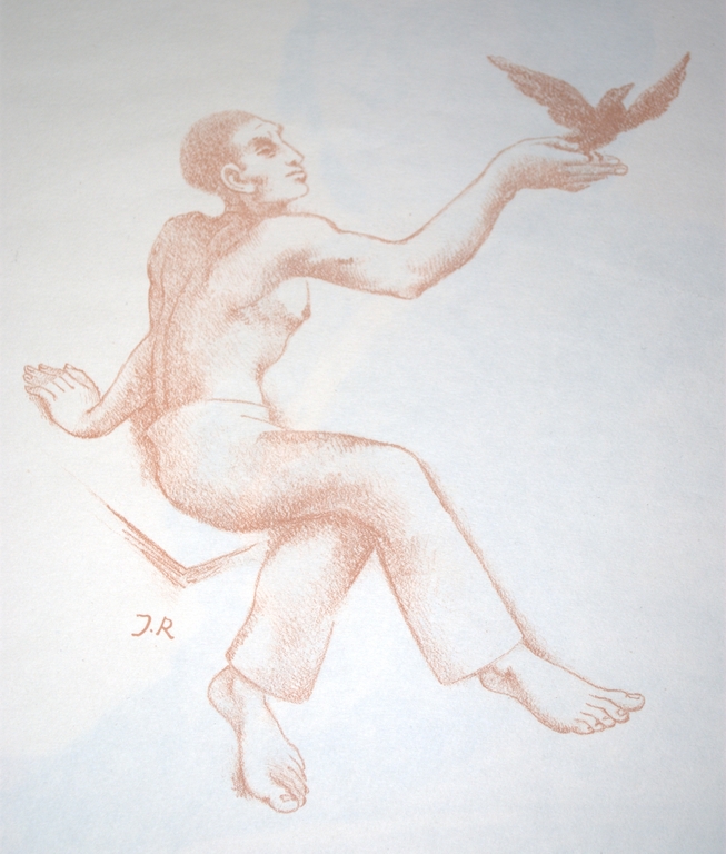 LITHO VAN EEN MAN EN EEN VOGEL monogram in potlood en in de druk kopen? Bied vanaf 15!