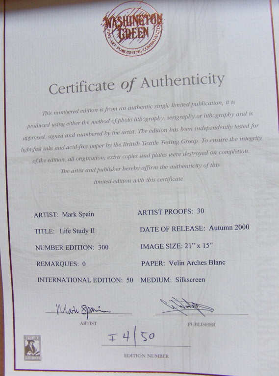 Mark Spain, "Life Study II", gesigneerde zeefdruk, oplage 50 kopen? Bied vanaf 110!