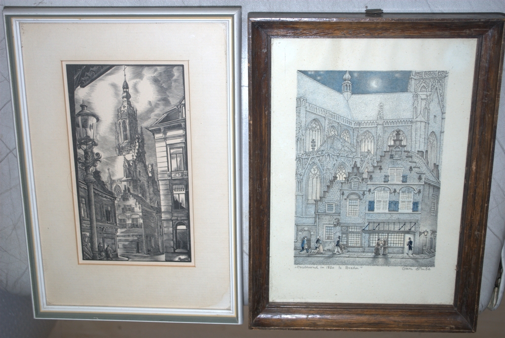 JAN STRUBE litho Kerstavond te BREDA en JAN SLEPER (1919-2002) houtgravure BREDA verkocht voor € 45!