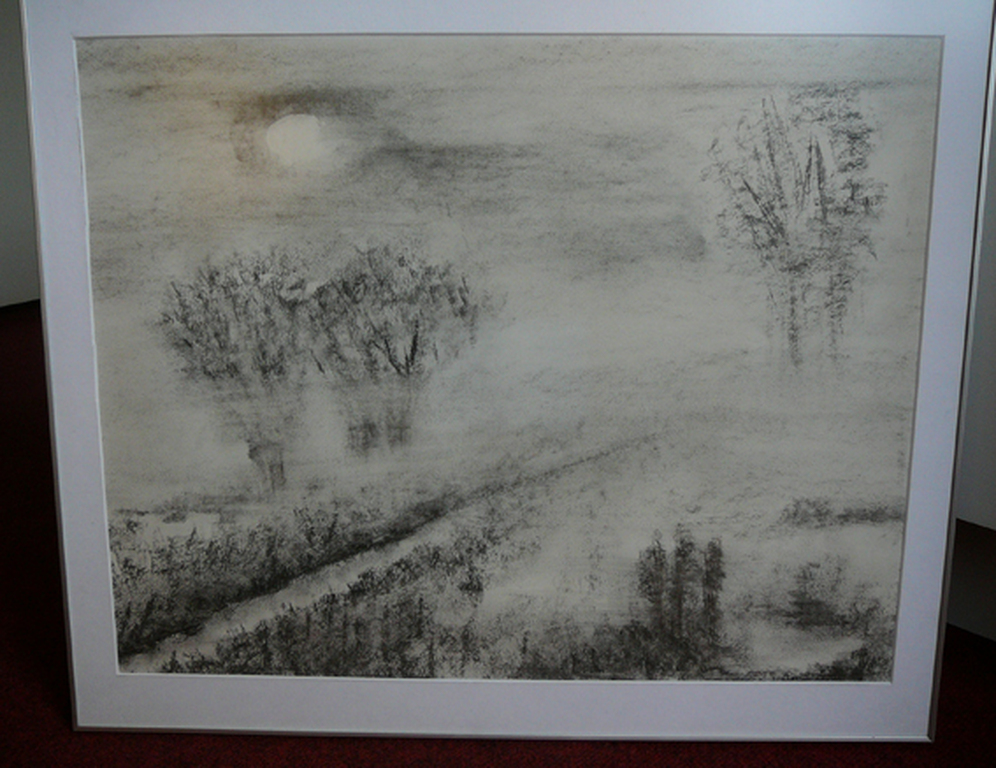 'Nevel over Polderlandschap' -houtskooltekening 1992- kopen? Bied vanaf 39!