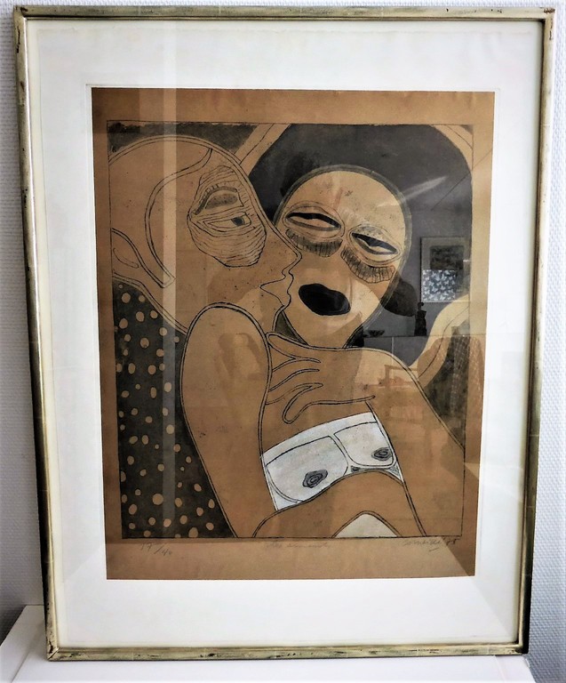 Ets aquatint opgehoogd met wit door Corneille. Les Amants verkocht voor € 645!