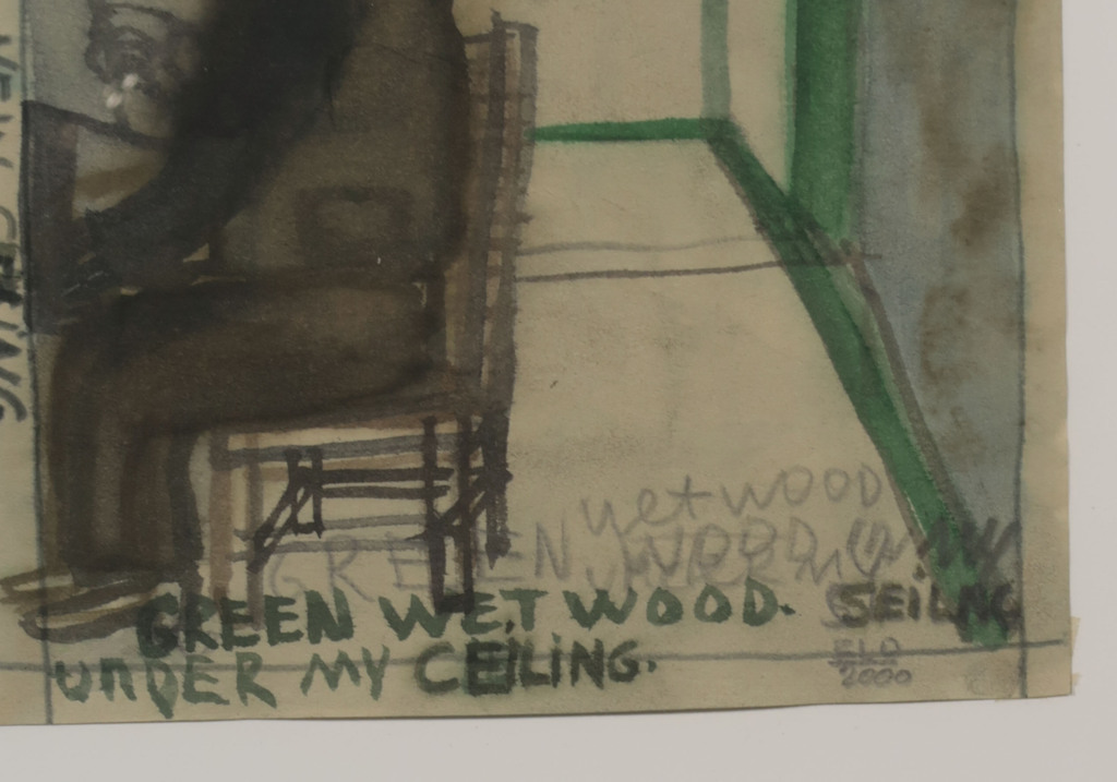 Armen Eloyan: Aquarel en potlood,Green wet wood under my new ceiling - Ingelijst kopen? Bied vanaf 250!