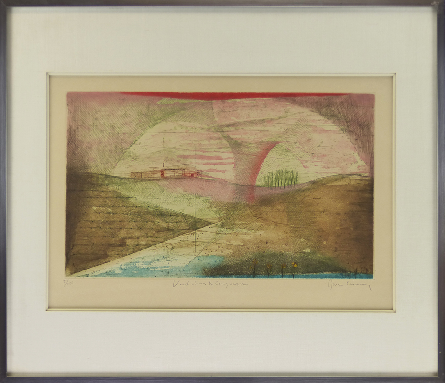 René Carcan (1925-1993), ets en aquatint, ''Vent dans la campagne kopen? Bied vanaf 30!