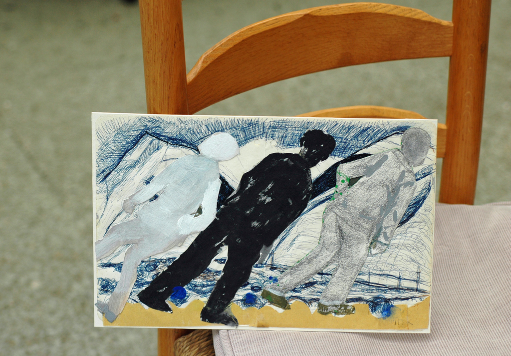 Hans Ebeling Koning, collage op karton, TEGENWIND kopen? Bied vanaf 40!