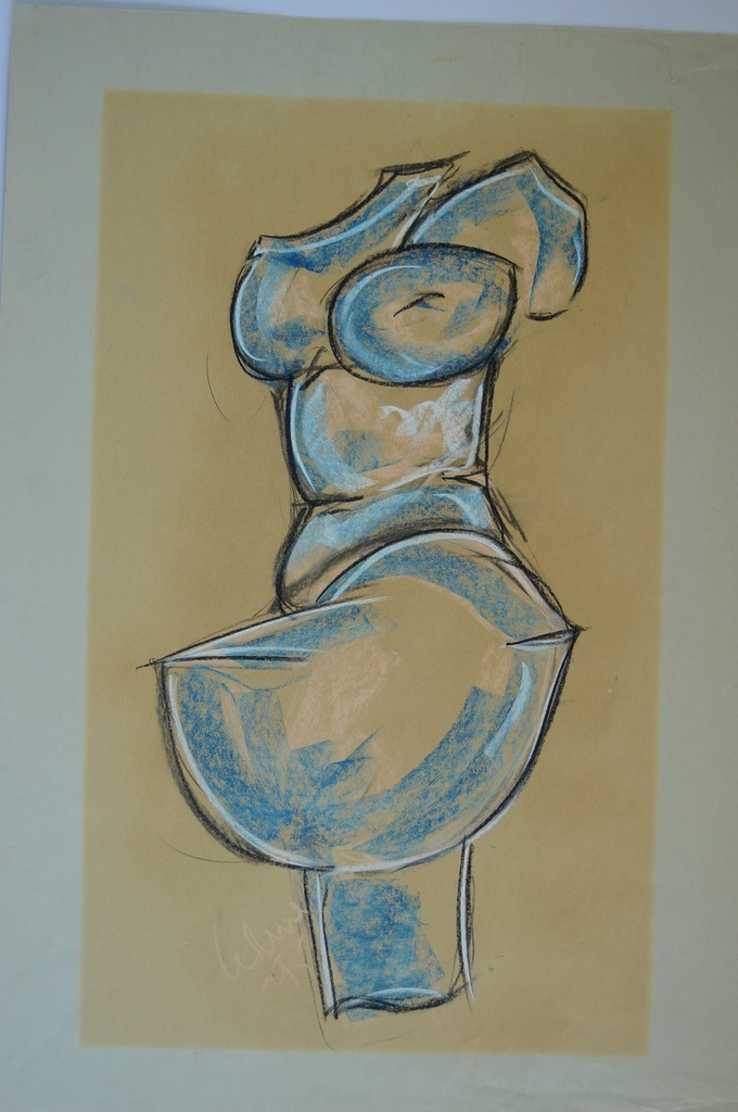 Luc Ledene ( Veurne (B) 1955- naakt, krijt 61x36 - 1995 verkocht voor € 45!