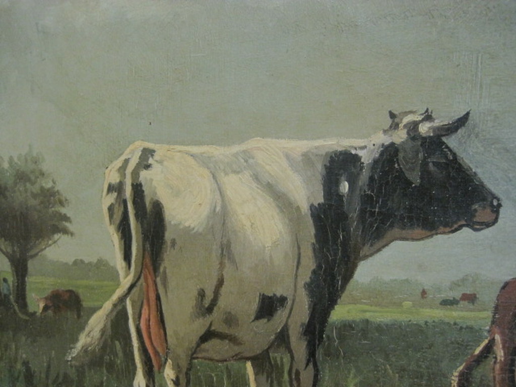 oud olieverf/paneel "koeien aan waterkant" met signatuur  kopen? Bied vanaf 1!
