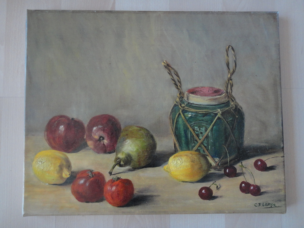 Carel Ferdinand Lampe - olieverf op doek - stilleven met fruit en gemberpot kopen? Bied vanaf 95!