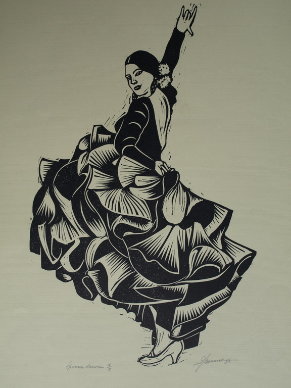 Jozef Bossaert : Houtsnede , Spaanse danseres – gesigneerd - 1982 – nr 1 / 5 ex. kopen? Bied vanaf 1!