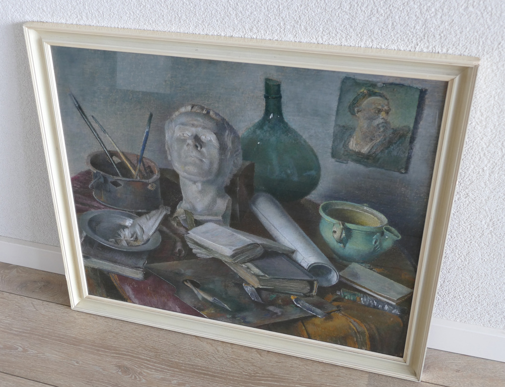 Herman Habes - stilleven met teken- en schilderspullen - pastel  kopen? Bied vanaf 350!