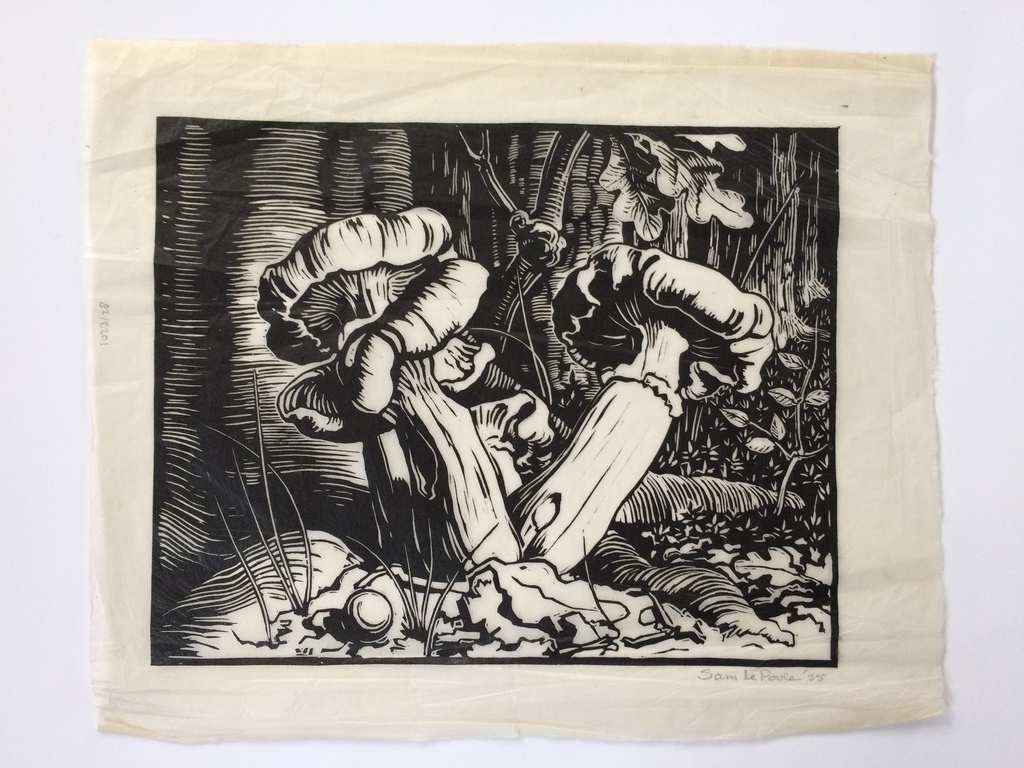 Sam le Poole, houtsnede paddenstoelen, 1935 kopen? Bied vanaf 50!