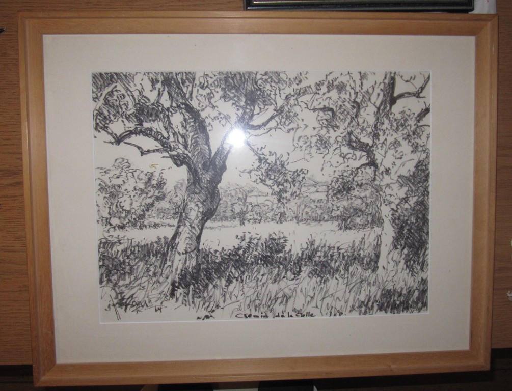 Mooie litho van Frans Mars,  Provençaals landschap: Chemin d kopen? Bied vanaf 10!