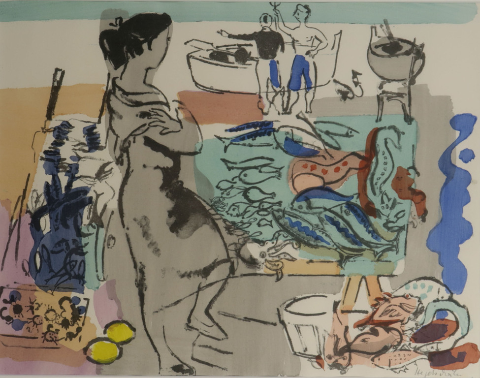 Onbekend gesigneerd: Litho, Vissers - Ingelijst kopen? Bied vanaf 1!