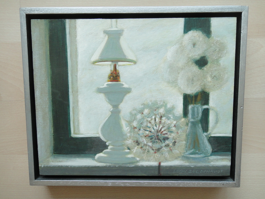Leon Zeldenrust, acrylverf op paneel, 'stilleven met olielamp '. kopen? Bied vanaf 125!