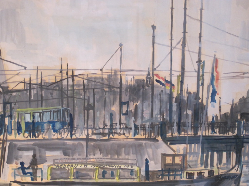 Jo Klingers, aquarel, Amsterdam, Prins Hendrikkade verkocht voor € 50!