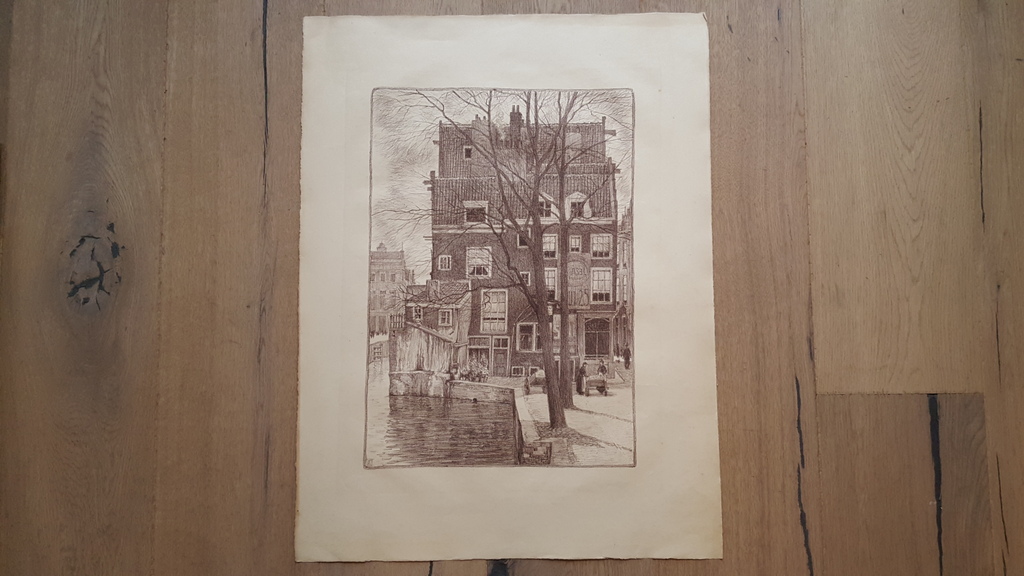 L.K.C. Prins (1887-1957) - litho, Grimburgwal Amsterdam 1907, gemonogrameerd kopen? Bied vanaf 1!