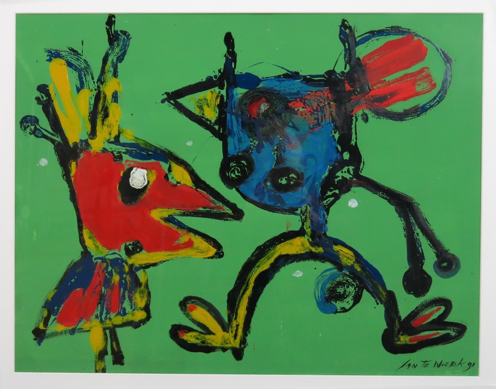 Jan te Wierik: Acryl op papier, Zonder titel (groen) - Ingelijst (Groot) kopen? Bied vanaf 800!