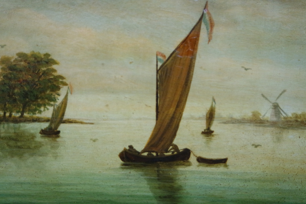 Hollandse school (20e eeuw) - olieverf op paneel - waterrijk landschap met boten kopen? Bied vanaf 75!