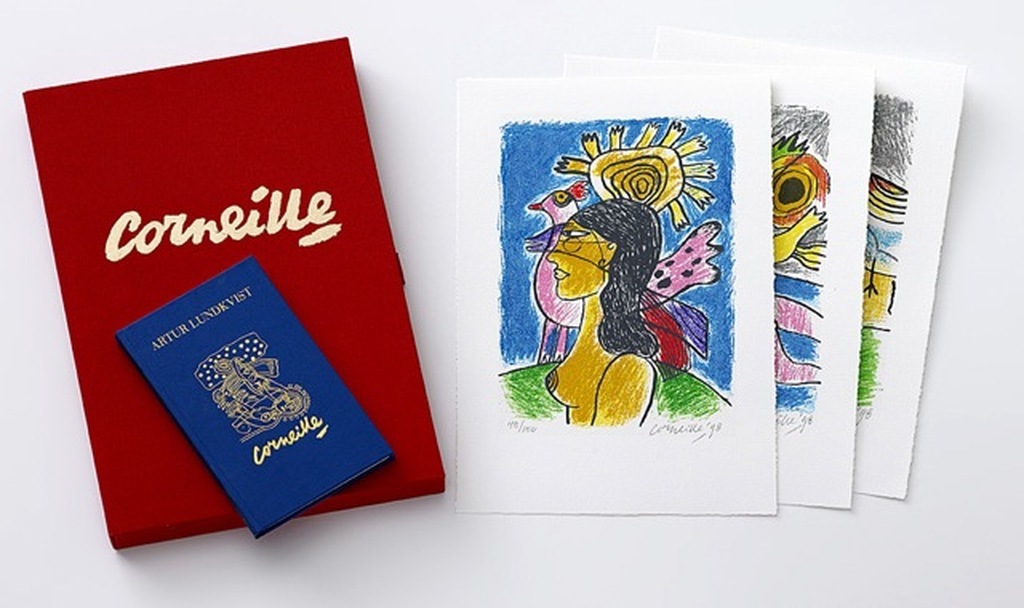 AcheterCorneille: Portfolio (luxe editie) met 3x Zeefdruk + boek, Femme et oiseaux II? Enchérissez de 250!