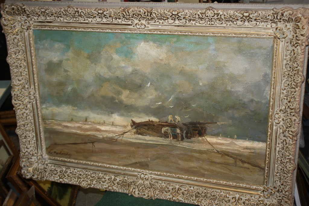 JC ROELANDSE - LEIDSE SCHOOL - BOMSCHUIT EN VISSERS OP HET STRAND - GROOTFORMAAT kopen? Bied vanaf 450!