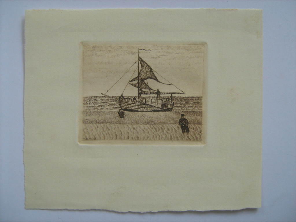 Sal Meijer (1877-1965) - Botter ets - 9,5 x 11,5 cm - circa 1908 verkocht voor € 100!