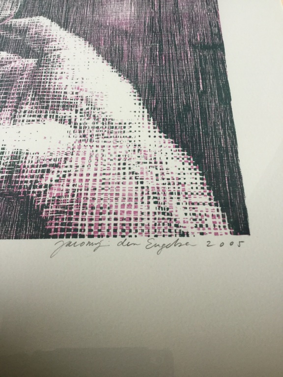 Jacomijn den Engelsen (1958), Hand met roos, houtsnede,  ingelijst kopen? Bied vanaf 40!