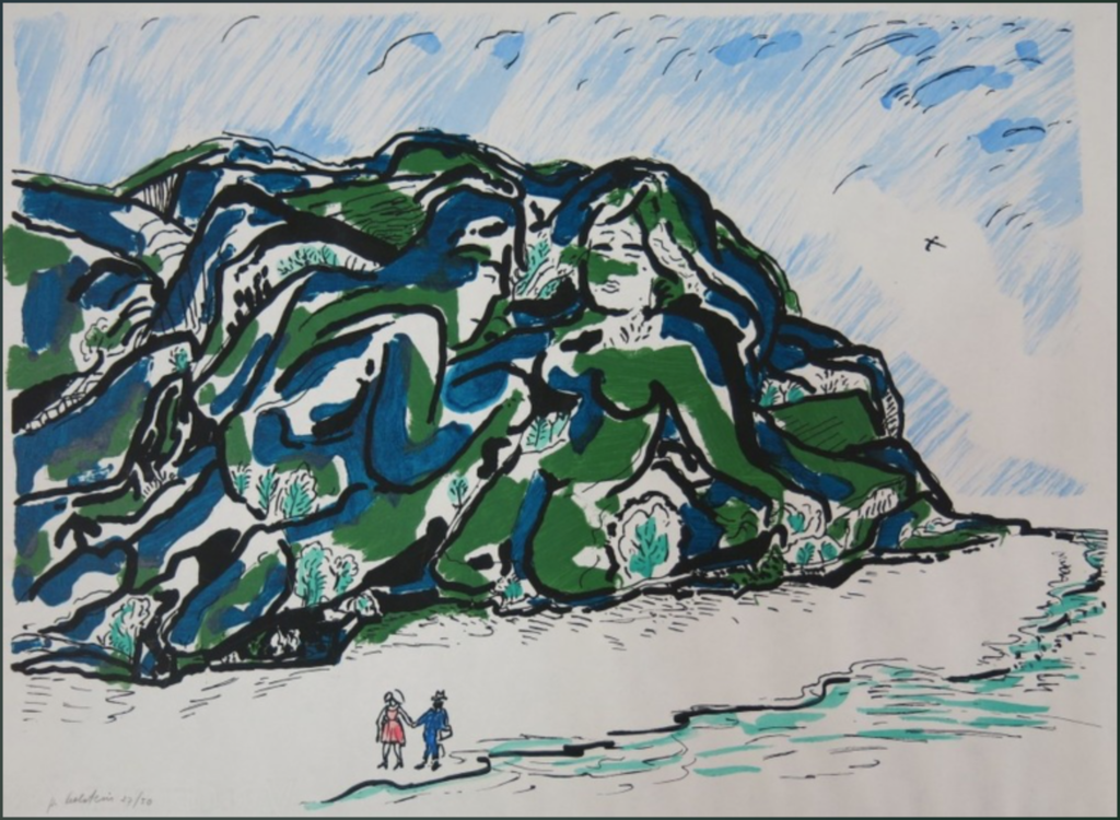 Pieter Holstein: Ingekleurde litho, Figuren in de bergen kopen? Bied vanaf 1!