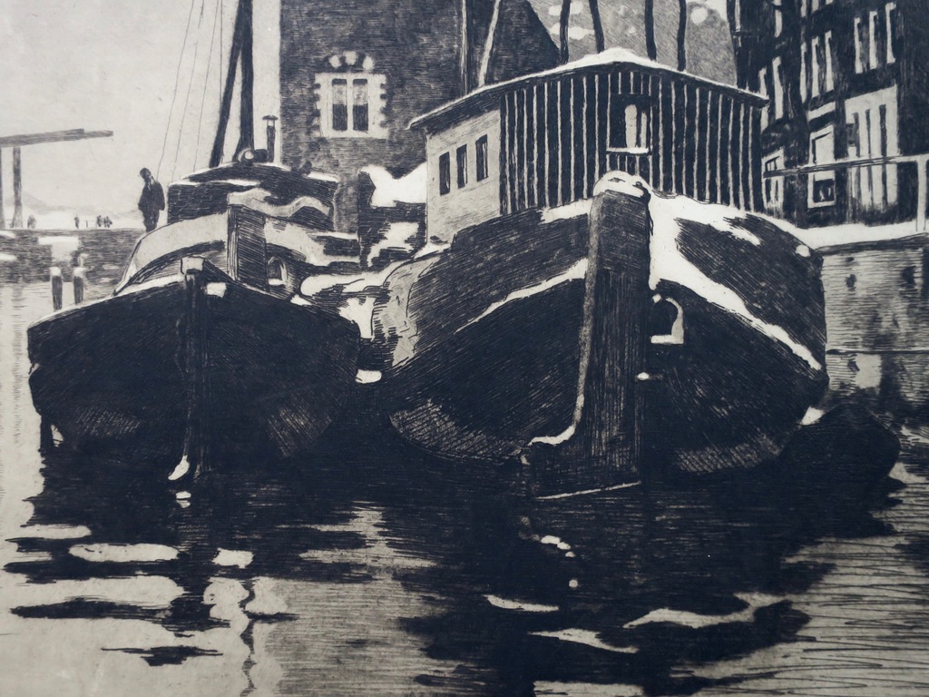 Willem Witsen: Ets/aquatint, Schepen aan de kade kopen? Bied vanaf 200!