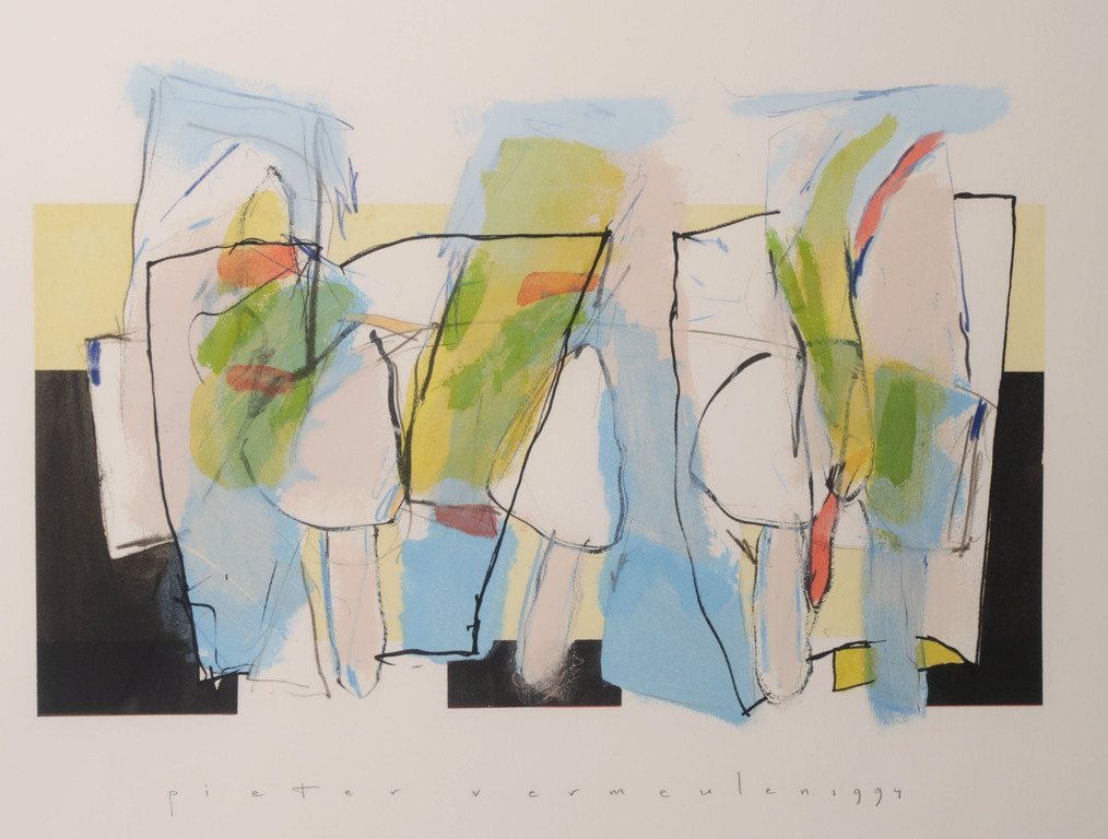 Pieter Vermeulen: Gemengde techniek op papier, Z.T. III - Ingelijst verkocht voor € 45!