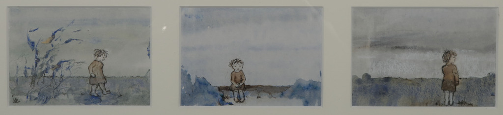 Onbekend gesigneerd: 3x Aquarel, o.a. Meisje in landschap - Ingelijst kopen? Bied vanaf 1!