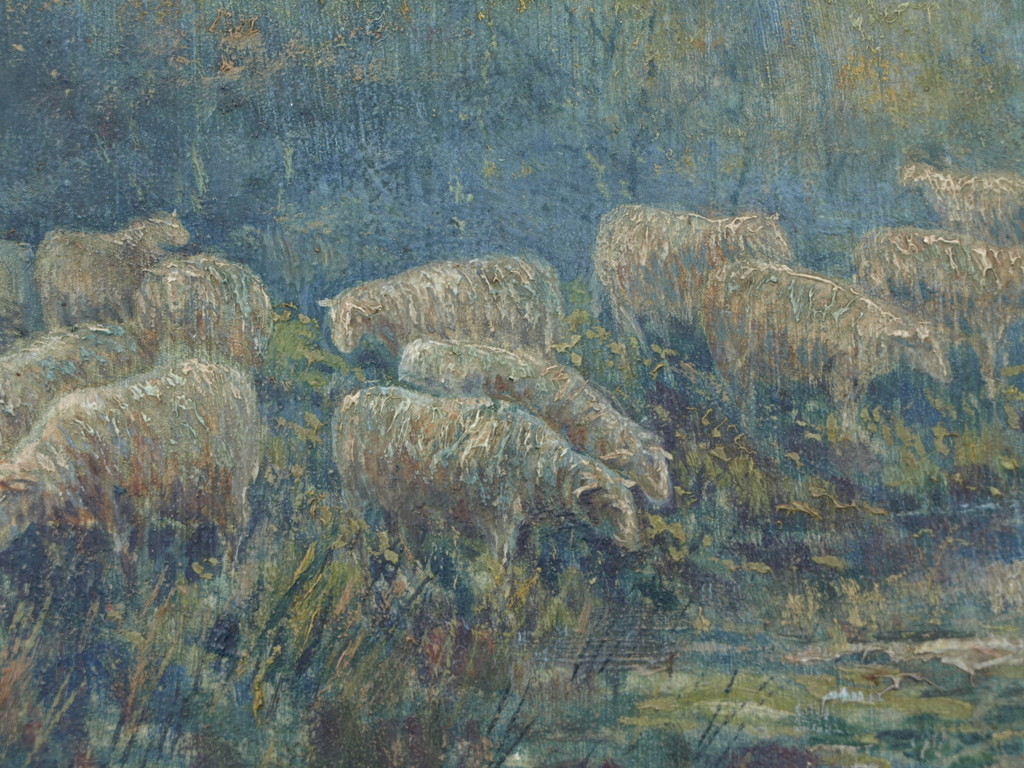 Onduidelijke signatuur : Olieverf op doek, Schapen – ca 1950  kopen? Bied vanaf 1!