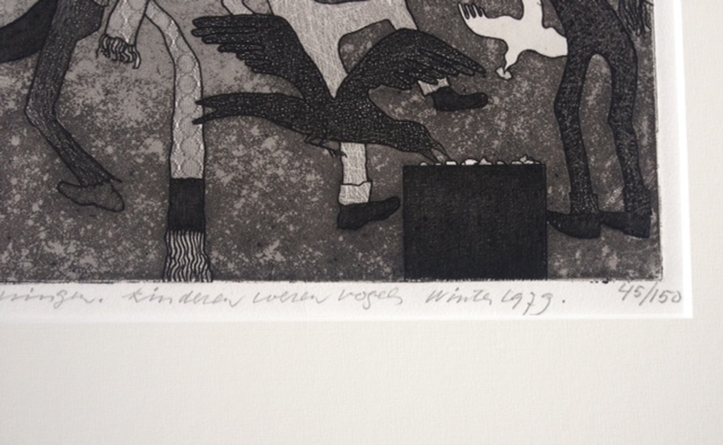 Harry van Kruining ets Kinderen voeren vogels, winter 1979. kopen? Bied vanaf 120!