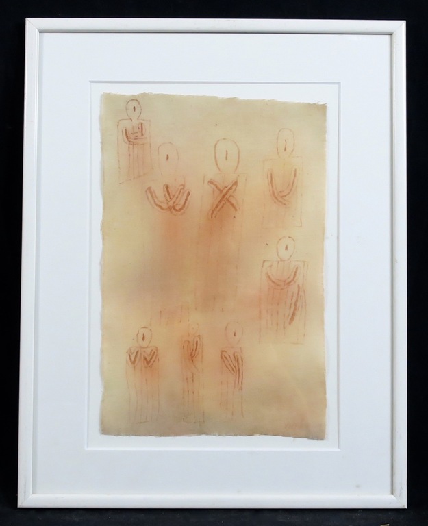 Gerrit Veenhuizen: Tempera op stof, Zonder titel - Ingelijst verkocht voor € 110!
