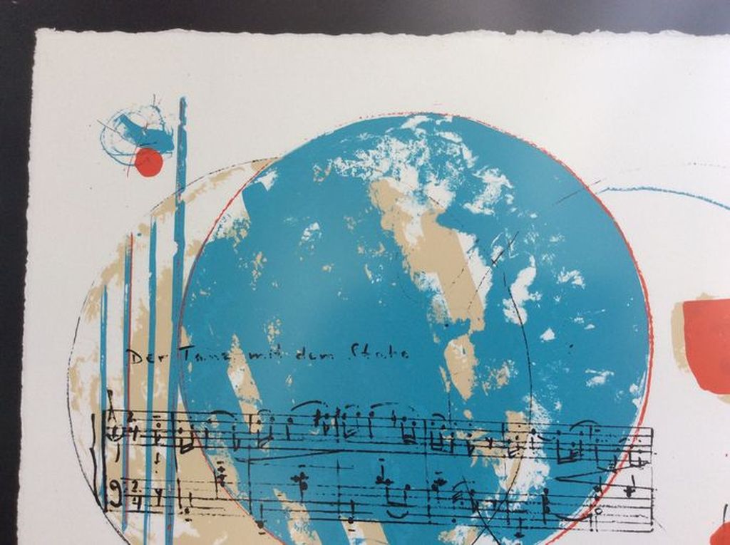 Sam Middleton: ingelijste gesigneerde kleurenlitho, muzikale compositie (1972) kopen? Bied vanaf 35!