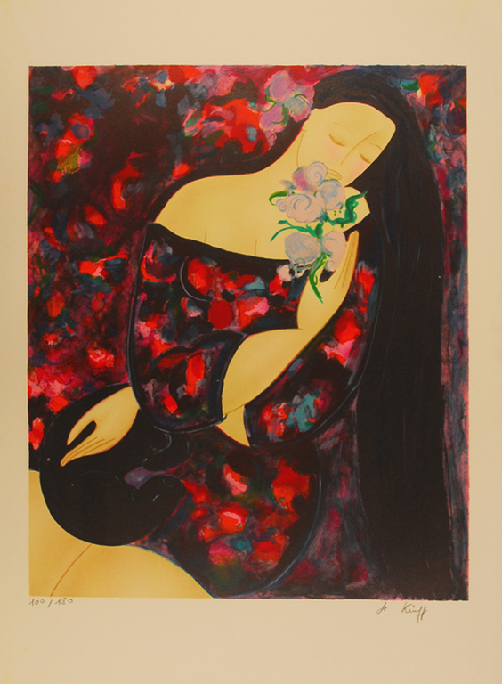 Linda Le Kniff - Femme fleur - litho - handgesigneerd kopen? Bied vanaf 1!