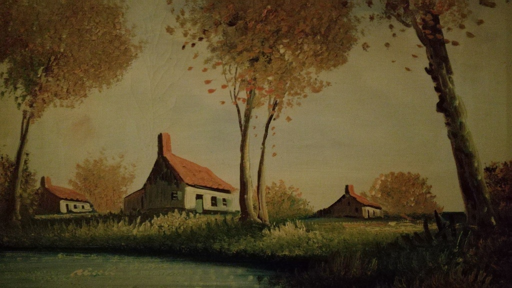 Onbekend kunstenaar, Olieverf op doek, Hoeve landschap kopen? Bied vanaf 1!