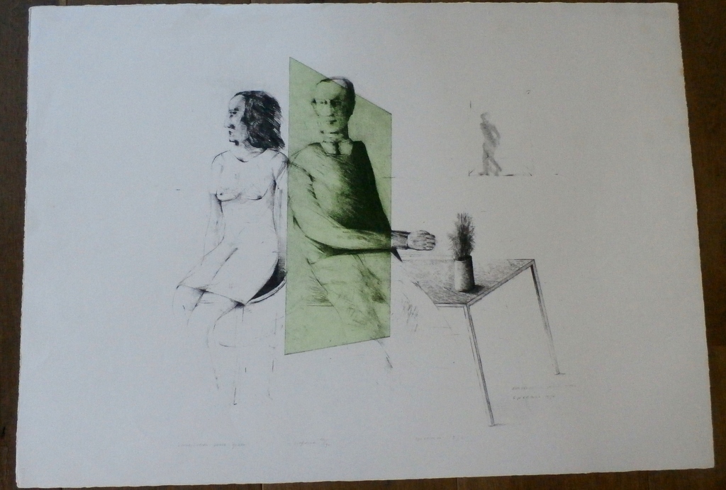 Kees Spermon - zeefdruk: conversation piece green - 1973  kopen? Bied vanaf 45!